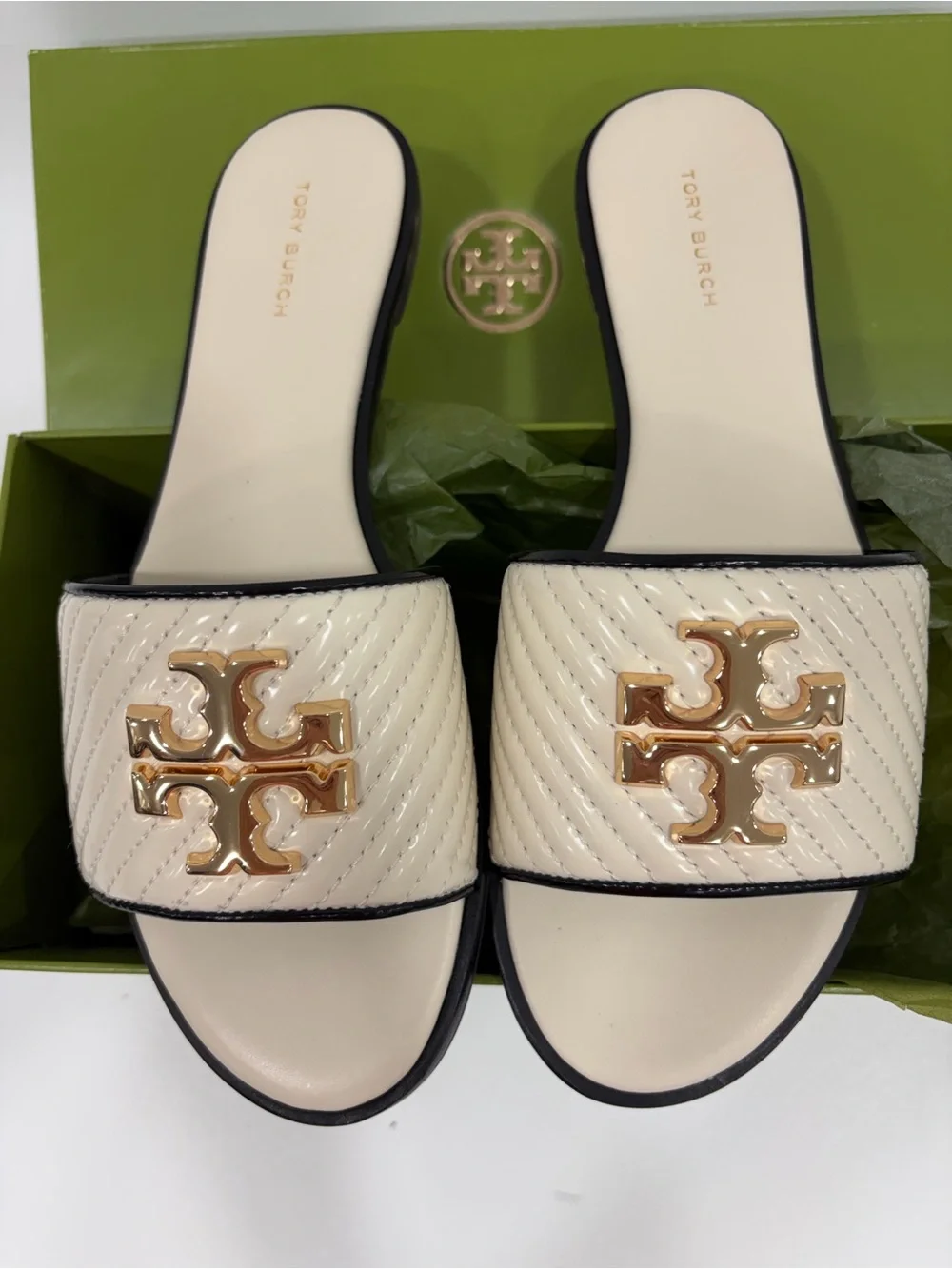 New in Box Tory Burch Everly Leather Slide, Light Cream, LIMITED EDITION 9